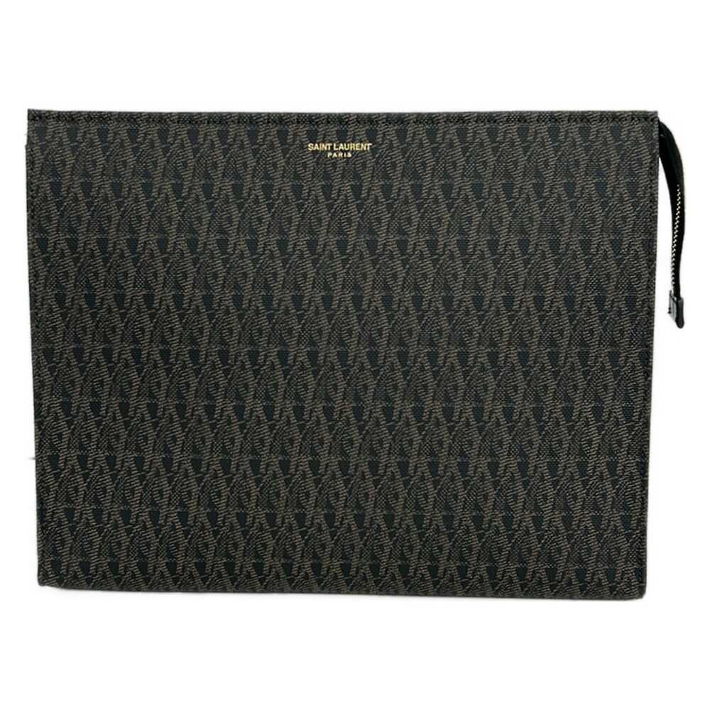Saint Laurent PARIS Classic Toile Monogram Clutch Bag 460884 Dark Brown Black